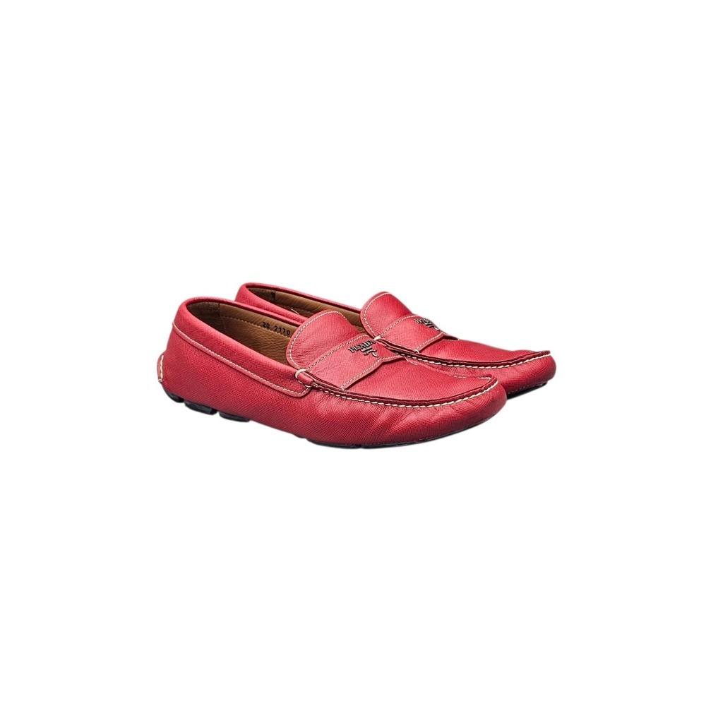PRADA Men's Size 10.5 US EUC Red Leather Driving Loafers Drivers Shoes W Box &..